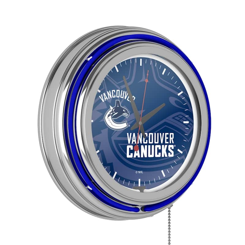 NHL Chrome Double Rung Neon Clock - Watermark - 14.5" x 14.5" x 3" - Vancouver Canucks