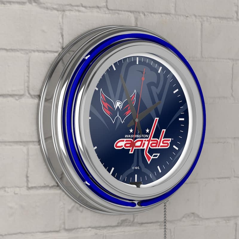 NHL Chrome Double Rung Neon Clock - Watermark - 14.5" x 14.5" x 3"