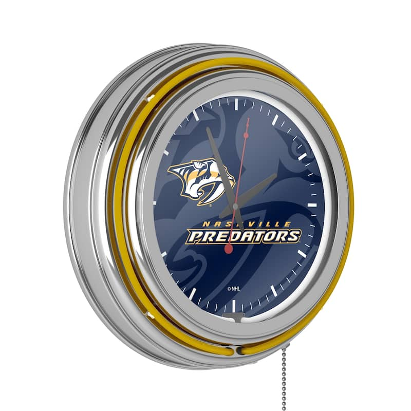 NHL Chrome Double Rung Neon Clock - Watermark - 14.5" x 14.5" x 3" - Nashville Predators