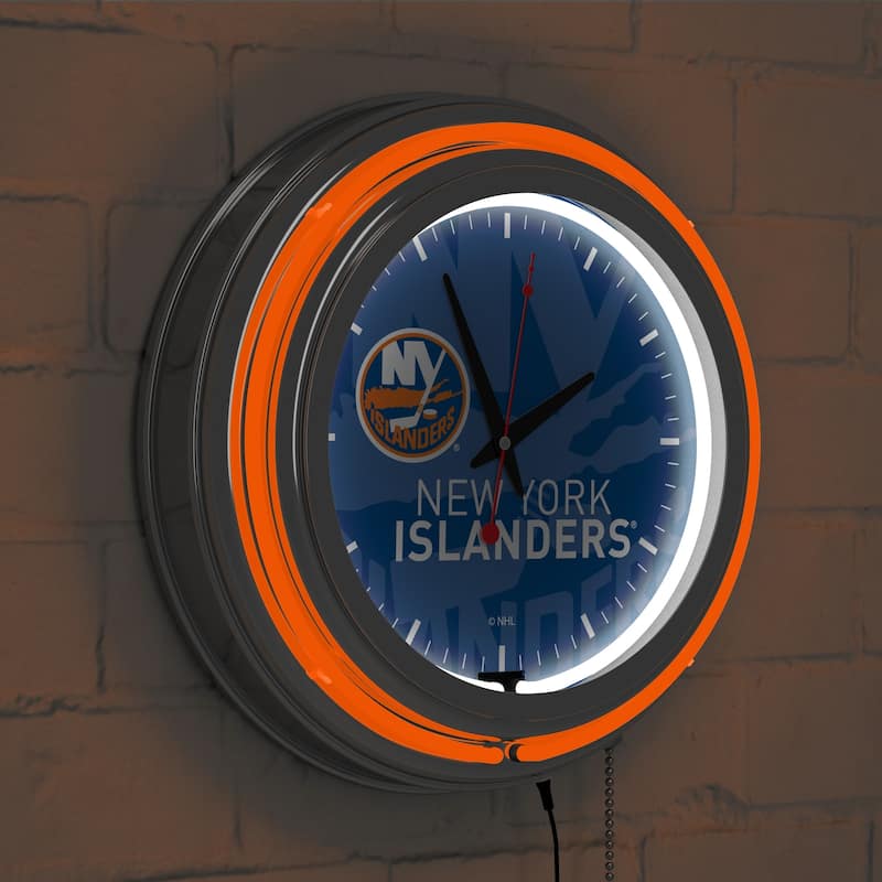 NHL Chrome Double Rung Neon Clock - Watermark - 14.5" x 14.5" x 3"