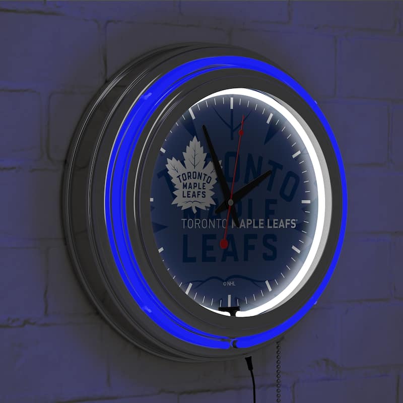 NHL Chrome Double Rung Neon Clock - Watermark - 14.5" x 14.5" x 3"