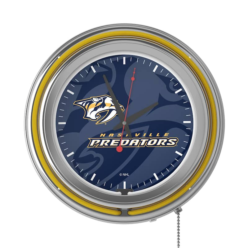 NHL Chrome Double Rung Neon Clock - Watermark - 14.5" x 14.5" x 3"