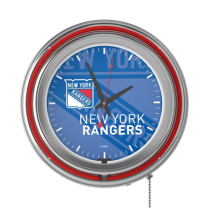 NHL Chrome Double Rung Neon Clock - Watermark - 14.5" x 14.5" x 3"