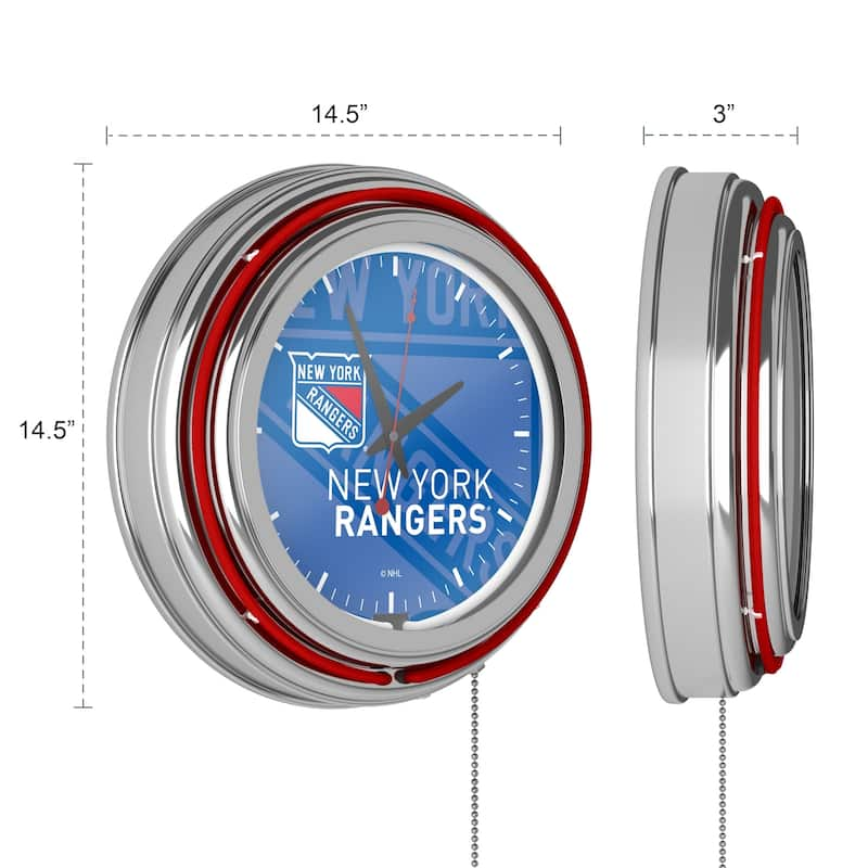 NHL Chrome Double Rung Neon Clock - Watermark - 14.5" x 14.5" x 3"