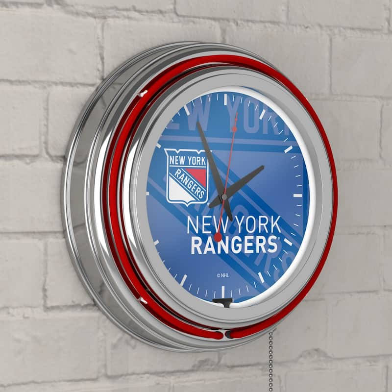 NHL Chrome Double Rung Neon Clock - Watermark - 14.5" x 14.5" x 3"