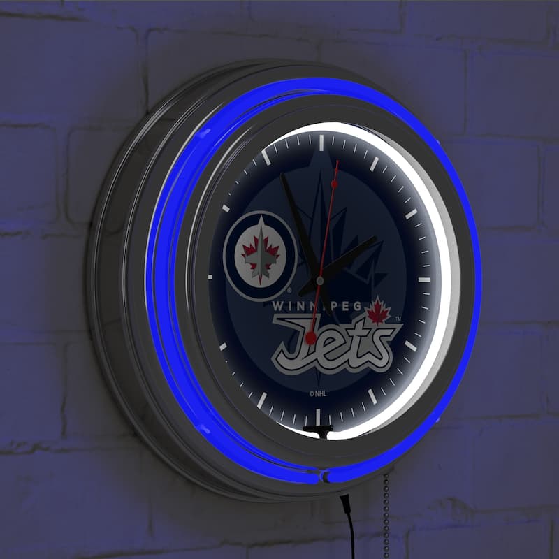 NHL Chrome Double Rung Neon Clock - Watermark - 14.5" x 14.5" x 3"