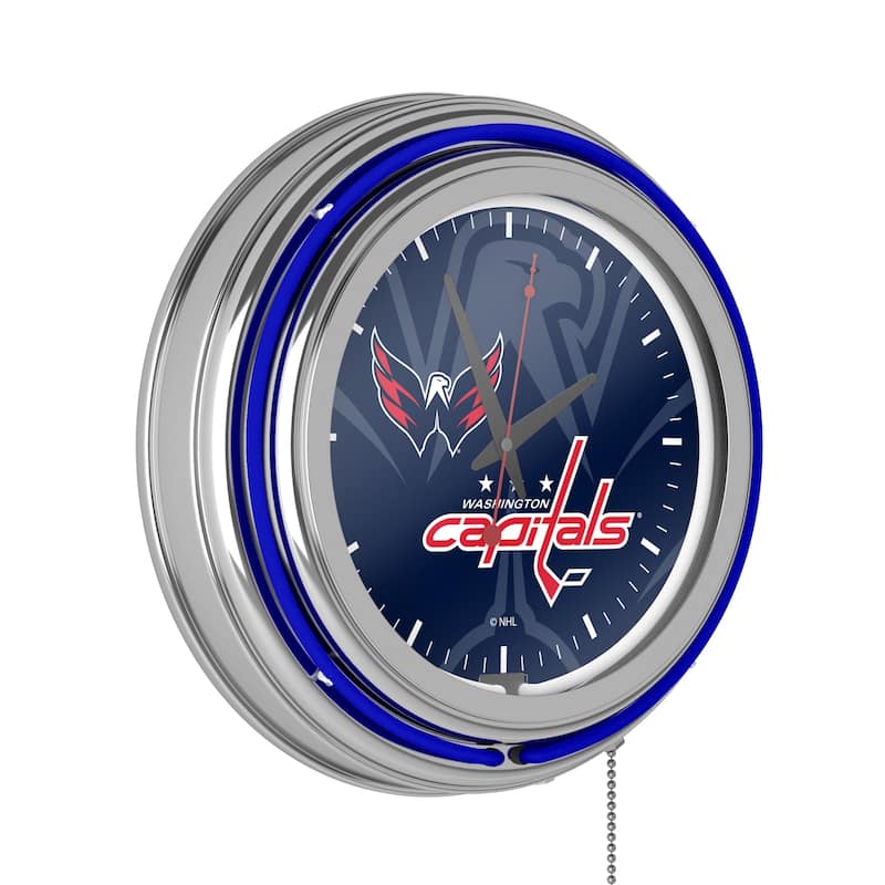 NHL Chrome Double Rung Neon Clock - Watermark - 14.5" x 14.5" x 3" - Washington Capitals