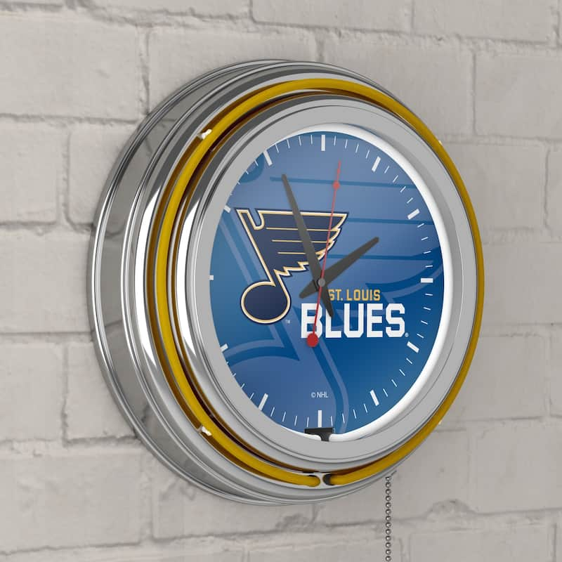 NHL Chrome Double Rung Neon Clock - Watermark - 14.5" x 14.5" x 3"