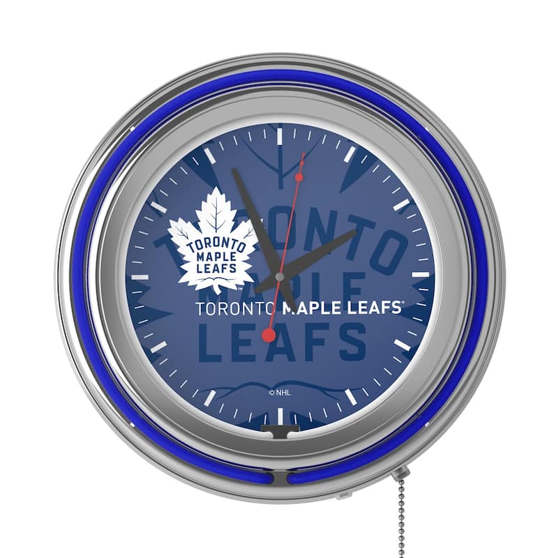 NHL Chrome Double Rung Neon Clock - Watermark - 14.5" x 14.5" x 3"