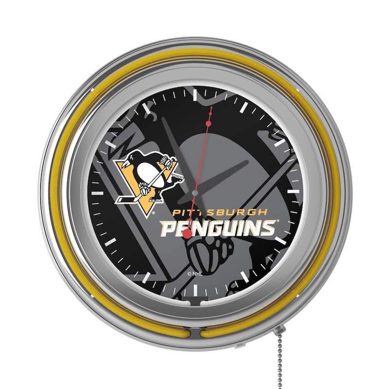 NHL Chrome Double Rung Neon Clock - Watermark - 14.5" x 14.5" x 3"