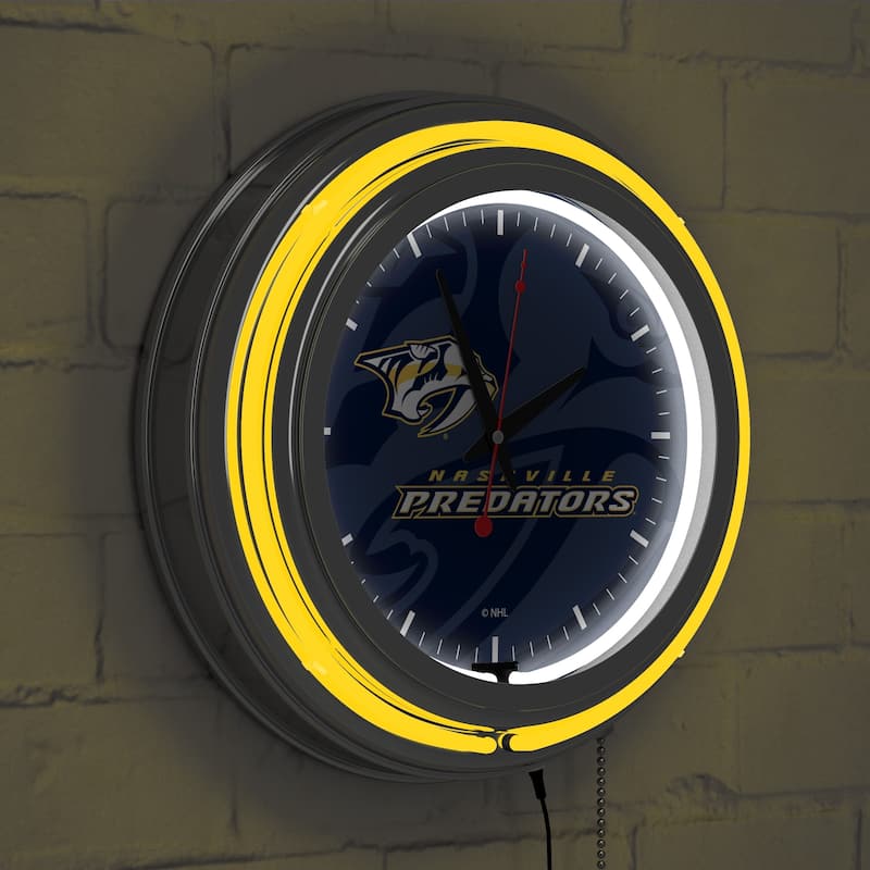 NHL Chrome Double Rung Neon Clock - Watermark - 14.5" x 14.5" x 3"