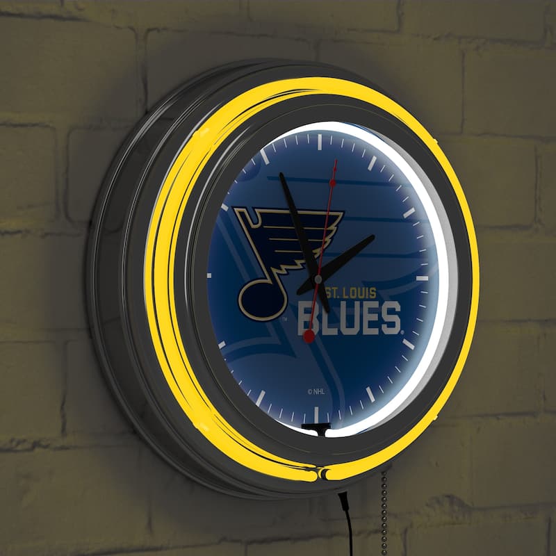 NHL Chrome Double Rung Neon Clock - Watermark - 14.5" x 14.5" x 3"