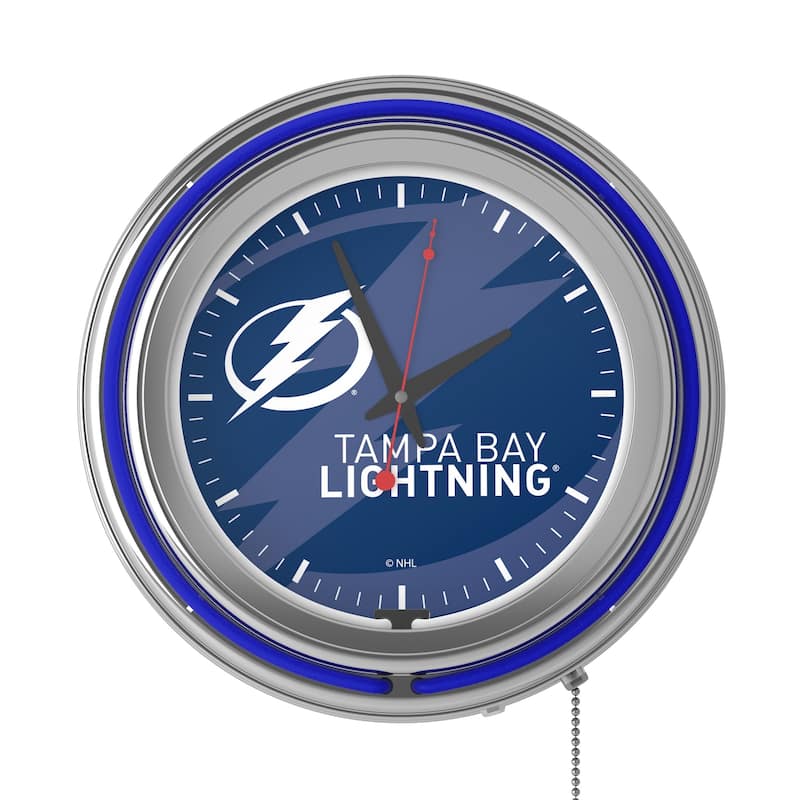 NHL Chrome Double Rung Neon Clock - Watermark - 14.5" x 14.5" x 3"