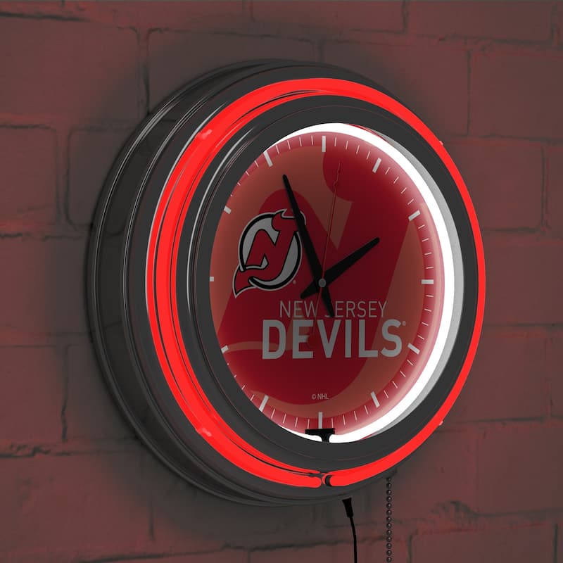 NHL Chrome Double Rung Neon Clock - Watermark - 14.5" x 14.5" x 3"