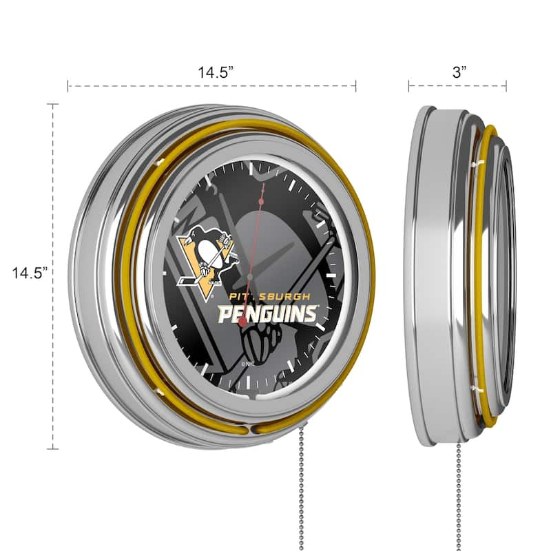 NHL Chrome Double Rung Neon Clock - Watermark - 14.5" x 14.5" x 3"