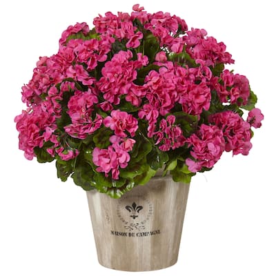 Nearly Natural Indoor/Outdoor Geranium in Farmhouse Planter