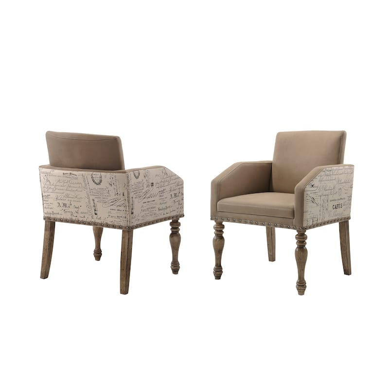 Roundhill Furniture Birmingham Brown Microfiber Script-printed Armchair (Set of 2)