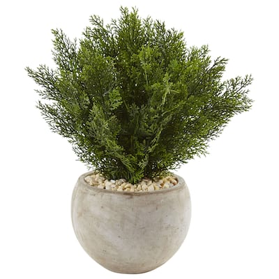 Nearly Natural 2-foot Cedar Silk Plant in Sand-colored Bowl