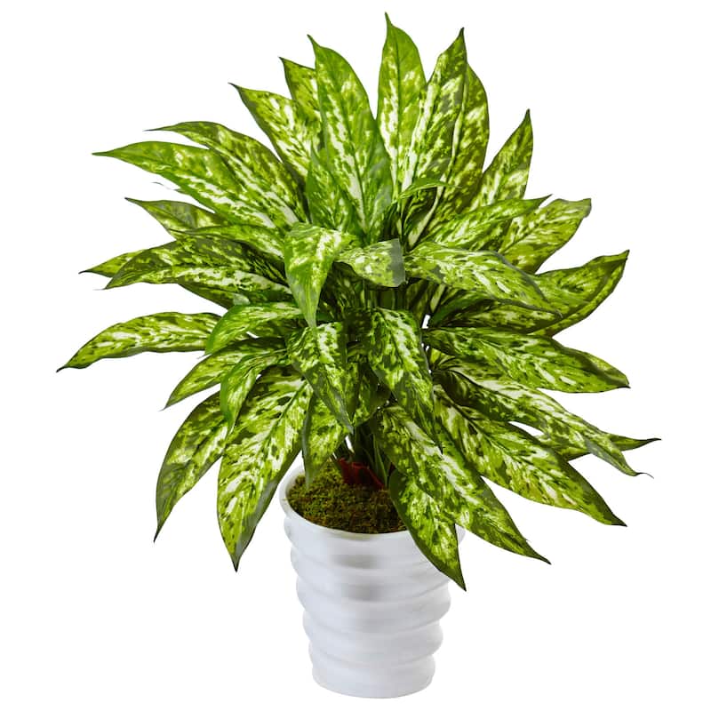 Nearly Natural Silk Artificial Aglaonema in Swirl Planter