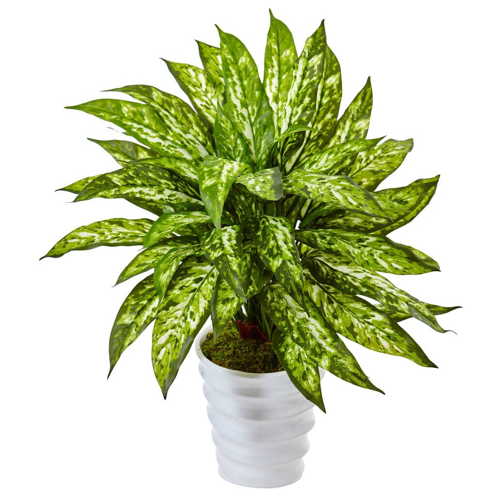 Nearly Natural Silk Artificial Aglaonema in Swirl Planter