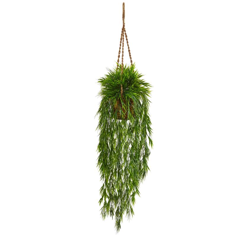 Nearly Natural Silk Artificial Mini Bamboo in Hanging Basket