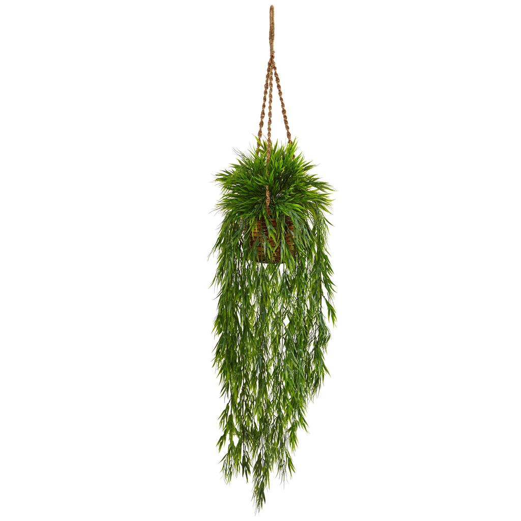 Nearly Natural Silk Artificial Mini Bamboo in Hanging Basket