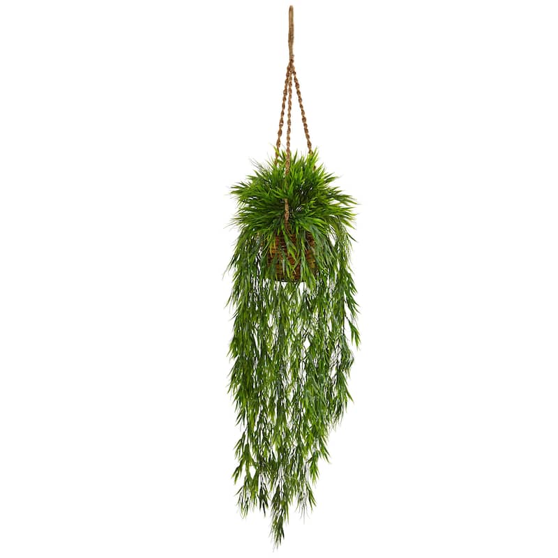 Nearly Natural Silk Artificial Mini Bamboo in Hanging Basket