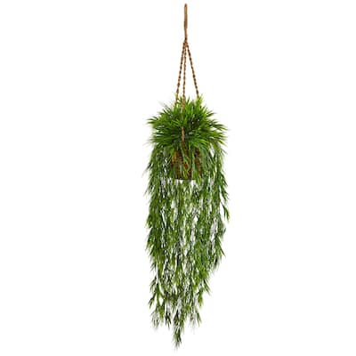 Nearly Natural Silk Artificial Mini Bamboo in Hanging Basket