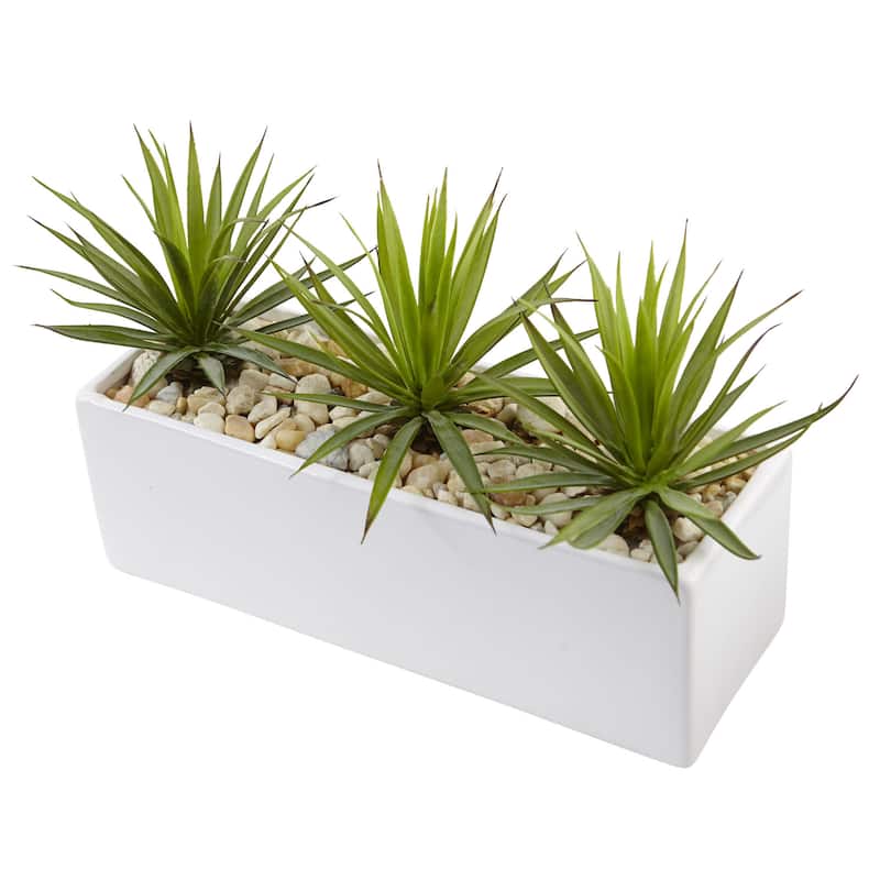 Nearly Natural Mini Agave in Rectangular Ceramic