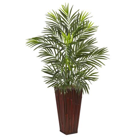Nearly Natural Areca Palm in Bamboo Planter