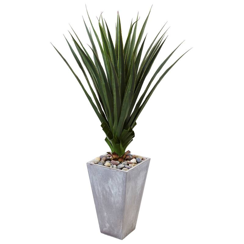 Nearly Natural Cement Spiked Agave Indoor or Outdoor Planter