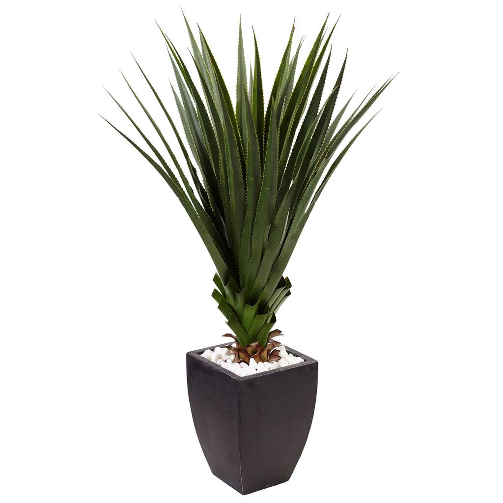 Nearly Natural 4.5-foot Spiked Agave in Black Planter (Indoor/ Outdoor)