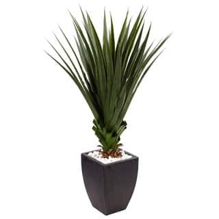 Nearly Natural 4.5-foot Spiked Agave in Black Planter (Indoor/ Outdoor)