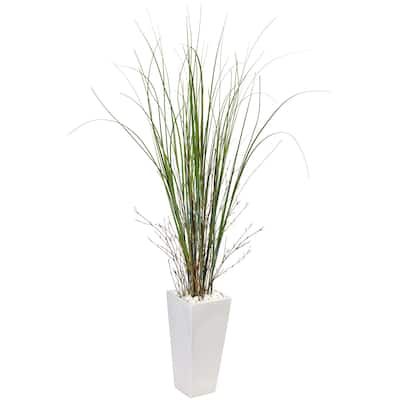 Nearly Natural Bamboo Grass in White Ceramic Tower Planter