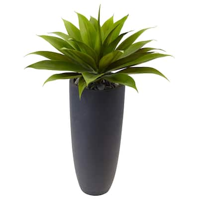 Nearly Natural Agave in Grey Cylinder Planter - Green