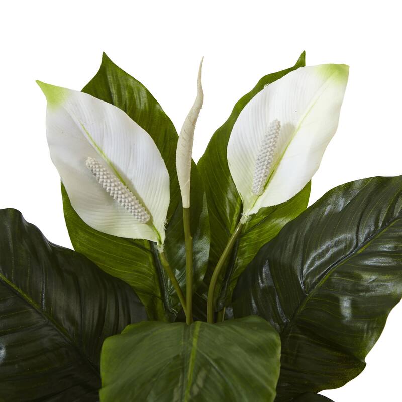 Nearly Natural Silk Artificial Spathifyllum in Glossy Glass Planter