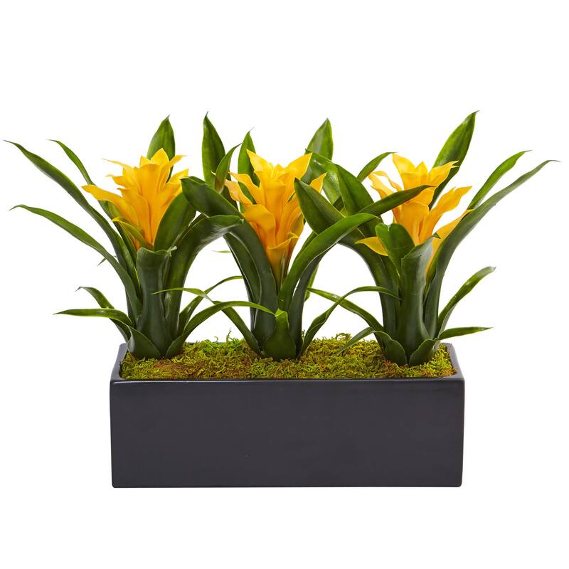 Nearly Natural Silk Artificial Bromeliads in Rectangular Planter