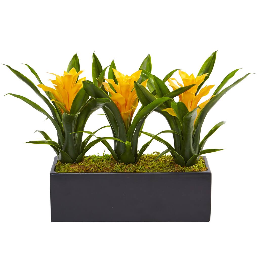 Nearly Natural Silk Artificial Bromeliads in Rectangular Planter