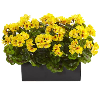 Nearly Natural Indoor Outdoor Yellow Geranium in Rectangular Planter