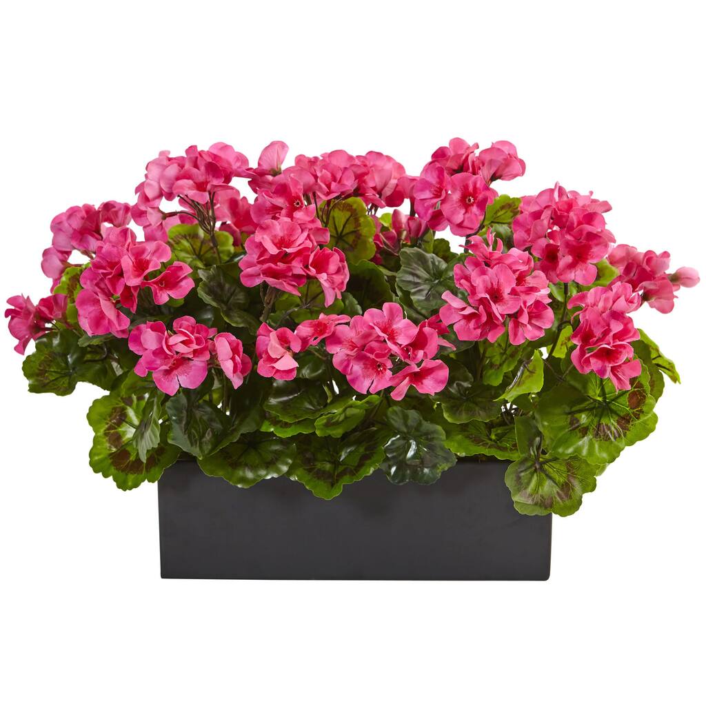 Nearly Natural Indoor Outdoor Geranium in Rectangular Planter