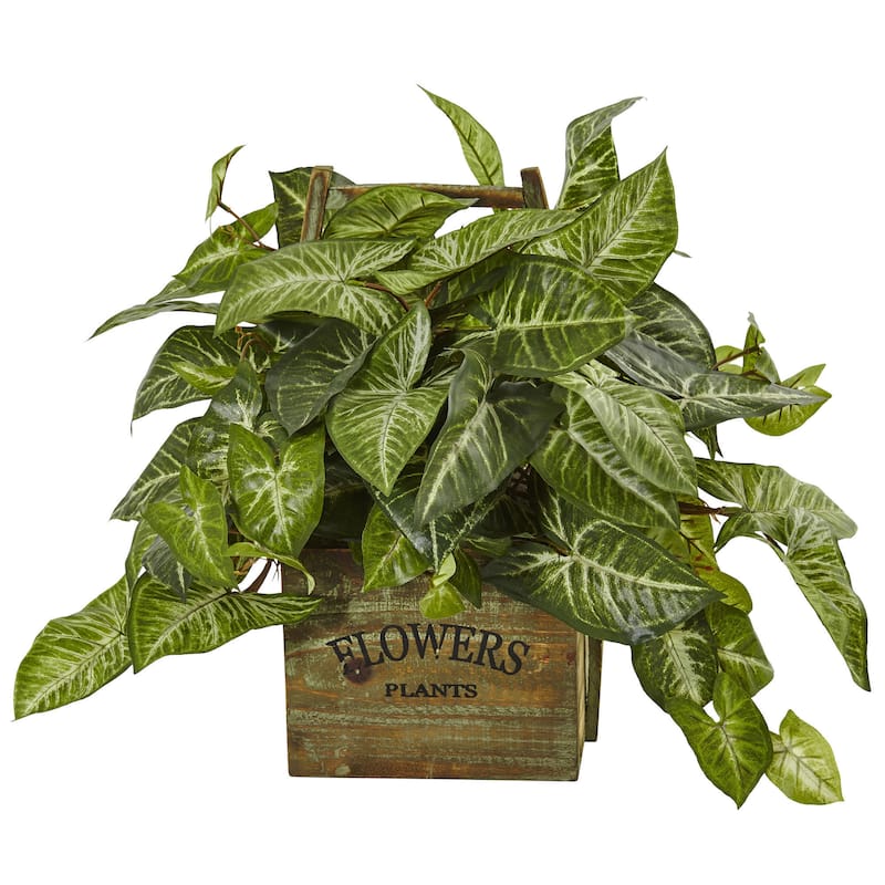 Nearly Natural Faux NephthytisPlant in Wood Box Planter