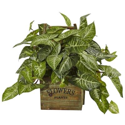Nearly Natural Faux NephthytisPlant in Wood Box Planter