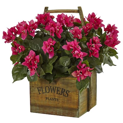 Nearly Natural Bougainvillea in Rustic Wood Planter