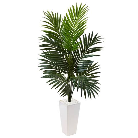 Nearly Natural White 4.5-foot Kentia Palm Tree Tower Planter