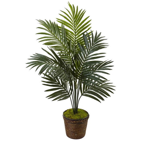 Nearly Natural Silk 4-foot Artificial Kentia Palm Tree in Coiled-rope Planter