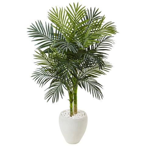 Nearly Natural Green and White 4.5-foot Golden Cane Palm Tree Silk Plant