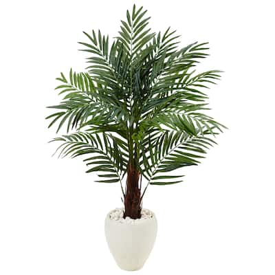 4.5-foot Areca Palm Tree in White Oval Planter