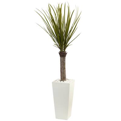 Nearly Natural 4-foot Yucca Tree in White Tower Planter