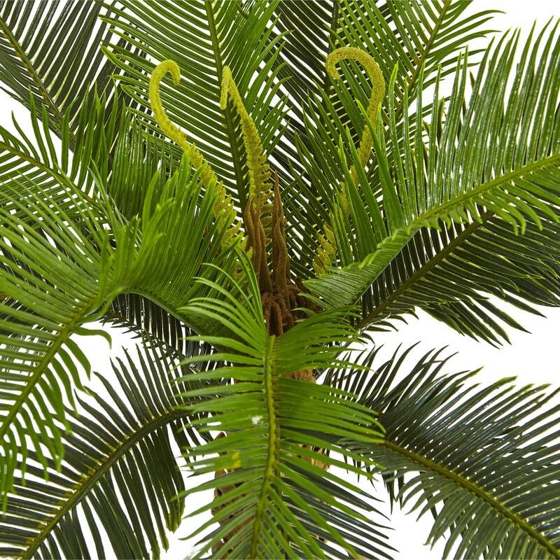 Nearly Natural 3-foot Cycas Tree in White Tower Planter