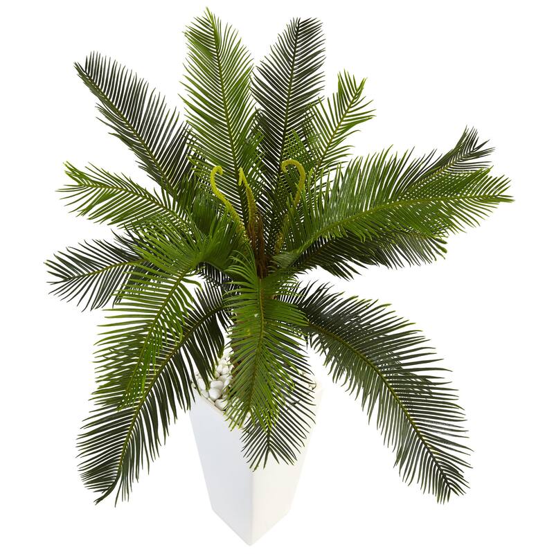 Nearly Natural 3-foot Cycas Tree in White Tower Planter